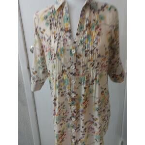3 Sixteen V-Neck Floral Print Blouse M Cottagecore Boho Fairycore Grandmacore